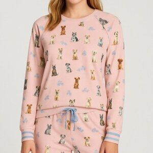 PJ Salvage Floral Dogs Pajama Top Peachy Lounge Sleep Blush Pink Size Small NEW